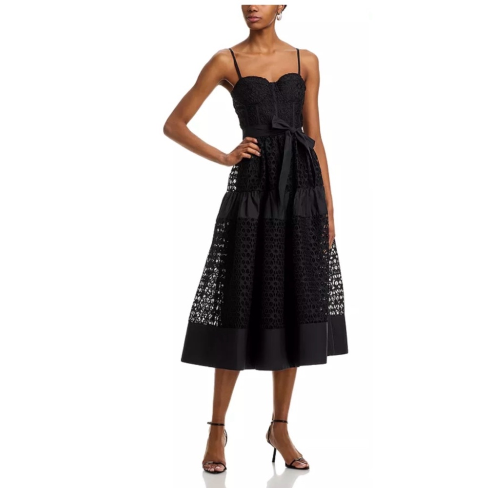 $148 Aqua Eyelet Fit and Flare Midi dress in Black - Picture 2 of 4